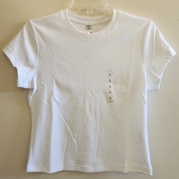 Uniqlo Mini T-Shirt White Basic Top Cropped 90's Tee size L - Picture 2 of 4
